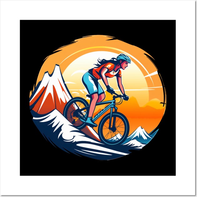 woman riding a bicycle going down a hill Wall Art by javierparra